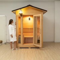 Rumah Sauna uap Cedar luar ruangan tradisional ramah lingkungan fungsi uap kering 2 orang dengan kit dan kompor kayu merah padat