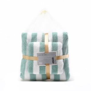Juego de Toallas de Baño de Dos Piezas con Nuevo Diseño de Rayas en Felpa de Coral para Venta al por Mayor - Toallas Suaves y de Secado Rápido - Product Image 1