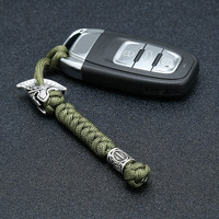 Porte-clés en corde paracorde de survie en plein air avec perle runique viking, bijou guerrier spartiate fait main, pour clé de voiture et couteau