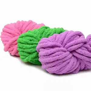 wholesale 100% polyester chunky chenille yarn super warm for baby skin dyed for knitting