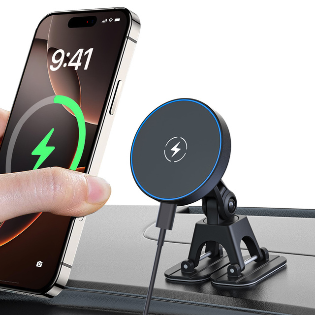 360° Rotating Magnetic Wireless Car Charger Phone Holder 15W Fast Charging Adhesive Sticker Fixed Universal Dashboard Mount