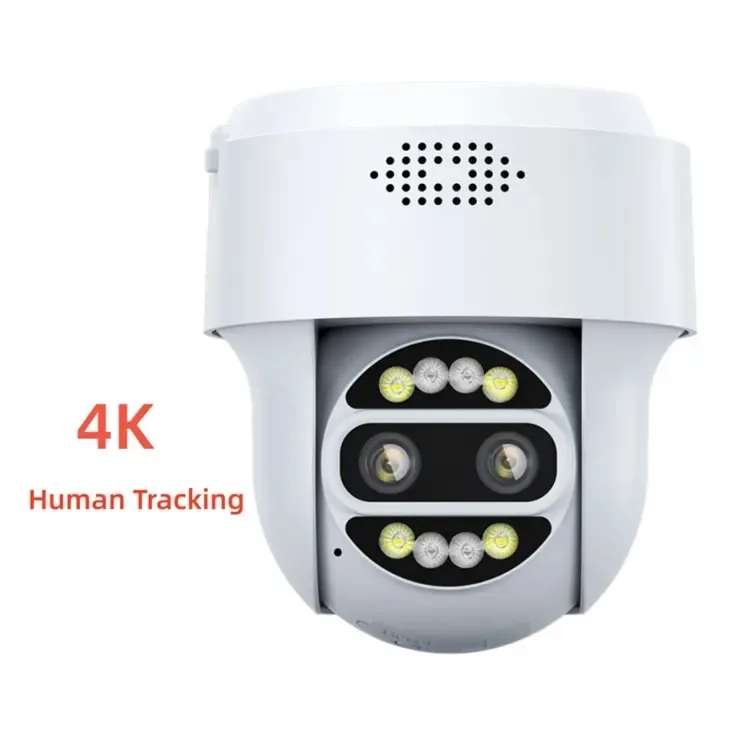 4K lensa ganda untuk keamanan rumah kartu Sim 4G kamera jaringan kubah Ip Ptz luar ruangan