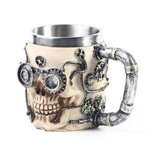 Nuove imitazioni boccale di birra in legno tazza <span class=keywords><strong>da</strong></span> caffè vichinga Vintage fodera in metallo in acciaio inossidabile tazza <span class=keywords><strong>da</strong></span> tè in resina personalizzata 3d di grande capacità - Product Image 2