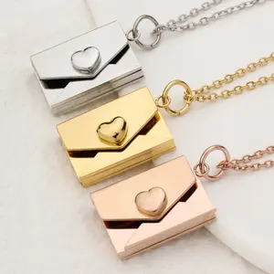 Cross-border New Love Heart Envelope Titanium Steel Heart Fashion Clavicle Chain Lettering Love You Necklace
