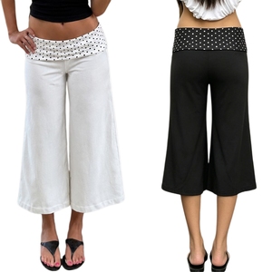 Y2K Streetwear Polka Dot Turn Waistband Contrast Color Low Rise Straight Leg Breathable Capri <b>Pants</b> Women Casual Loose Fit - Product Image 1