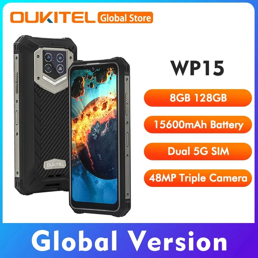 Смартфон Oukitel WP15 защищенный, 15600 мАч, 8 + 128 ГБ, 6,5 дюйма, HD +, 8 ядер, Android 11, 48 МП, MT6833, NFC