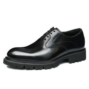 Zapatos de Vestir Estilo Británico para Hombre - Punta Cuadrada, Transpirables, Antideslizantes, Ligeros, Aumento de Altura de 4 cm, Acabado Brillante, Diseño de Parches, para Fiesta - Product Image 5