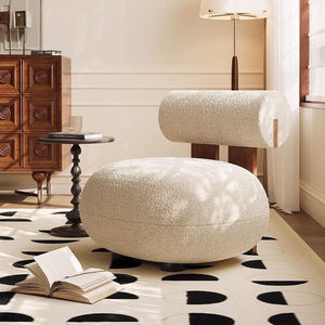 Fauteuil simple style crème, canapé paresseux moderne pour influenceurs, salon, chambre à coucher, fauteuil hippopotame simple en velours d'agneau - Product Image 4