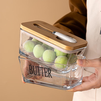 Conteneur à beurre en verre transparent de qualité supérieure personnalisé avec emplacement intégré pour couteau à beurre, boîte de conservation du beurre pour la cuisine, boîte de rangement alimentaire empilable