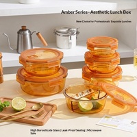 Bernsteinfarbener Borosilikatglas-Lebensmittelbehälter, Mikrowellengeeignet, Hitzebeständige Glas-Lunchbox mit Deckel für Büro, Individuelle Mindestbestellmenge