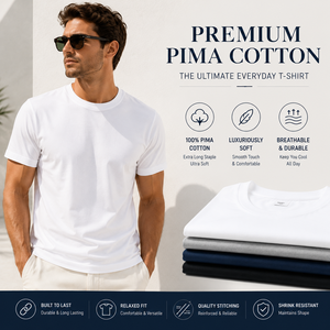 T-shirt basique décontracté en coton Pima blanc 100% premium, col rond, doux et respirant, pour homme - Product Image 1