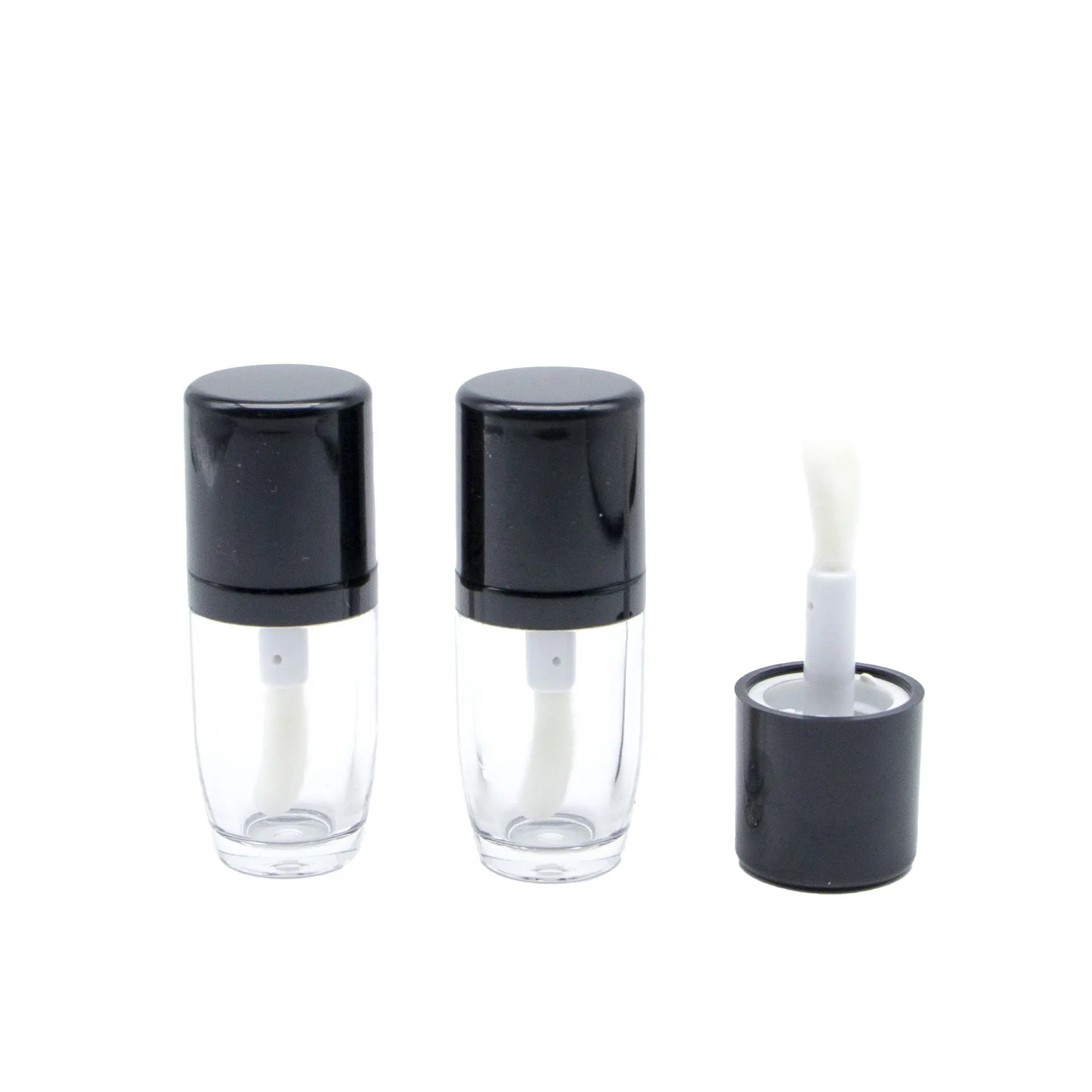 Tubo vacío de esmalte de labios negro mate transparente, lápiz labial retorcido de plástico circular, material de embalaje de tubo vacío