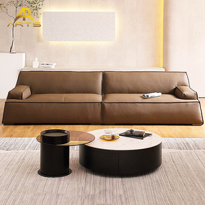 Chine Usine Fourniture Durable Canapé En Cuir Brun Ensemble Bras Bas Classique <span class=keywords><strong>Love</strong></span> Seat avec Remplissage Éponge pour La Maison Salon - Product Image 1