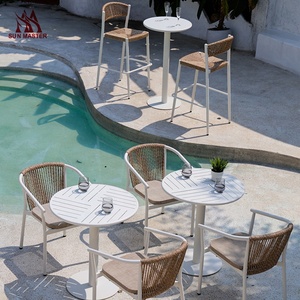 Muebles de exterior para cafetería, conjunto de mimbre de ratán para comedor y jardín, para hotel, restaurante, bar, terraza, sillas y mesa - Product Image 2