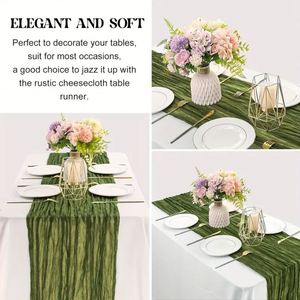 Paquete de 2 manteleras de gasa de punto 100% poliéster verde oliva de 10 pies para decoración de mesas de bodas y fiestas (35x120 pulgadas) - Product Image 3