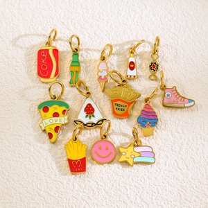 Liontin Soda es krim Cola piza kentang goreng trendi untuk wanita DIY jimat baja tahan karat berlapis emas 18K grosir - Product Image 1