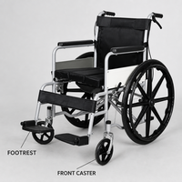 Fauteuil roulant avec cadre en acier, siège rembourré découpé, freins à câble, accoudoirs amovibles, repose-pieds relevables pour personnes âgées et handicapées