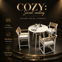Ensemble de table et chaises de bar d'extérieur modernes, meubles de salle à manger ronds pour patio, fauteuils en corde tressée pour café, hôtel, terrasse