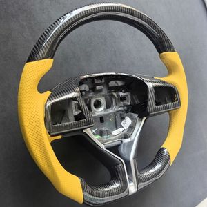 Per Maserati Quattroporte M156 volante auto in vera fibra di carbonio, volante a 3 razze avvolto in pelle gialla - Product Image 3