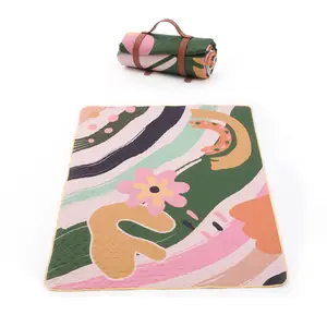 Cobertor de piquenique grande, lavável, tapete personalizado com alça para caminhadas, cobertor de piquenique enrolável