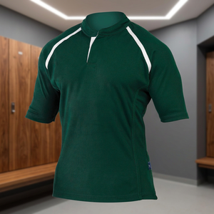 T-shirt sportif pour homme à manches raglan vertes, col montant, séchage rapide, en polyester tricoté, coupe classique, couleur unie - Product Image 2