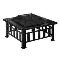 Table de foyer carrée multifonctionnelle d'extérieur, utilisable comme brasero, barbecue, seau à glace pour terrasse, jardin, bois et charbon de bois