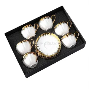 black Gold plated dark green promotional gifts custom ceramic Turkish coffee cup and saucer gift box set of 6