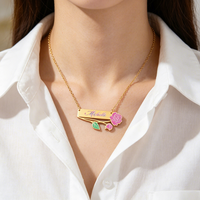 Ensemble collier personnalisé avec date et nom sur barre en forme de rose et bracelet à maillons gourmette, bijoux pour anniversaire