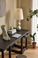 Table d'entrée contemporaine en chêne, console longue et fine, pieds à double colonne et tiroirs de rangement