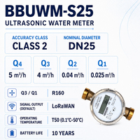 Compteur d'eau intelligent sans fil ultrasonique LoRaWAN 868 MHz DN25 en laiton IP68 Précision 2% R160 R250 Système de surveillance à distance