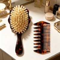 Brosse démêlante ovale de luxe pour coiffure avec coussin d'air en acétate de cellulose et coussinet à dents, motif écaille de tortue