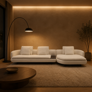 Canapé Boucle avec chaise longue incurvée, coussins amovibles, pieds en métal fin, profil bas, assise profonde, sectionnel, pour salon, villa, appartement - Product Image 3