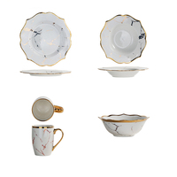 Assiette à soupe de luxe en porcelaine motif floral nordique, bord doré, vaisselle à motif marbré, écologique, pour le petit-déjeuner des hôtels du Shanxi