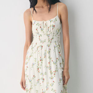 Robe longue décontractée pour femme à bretelles spaghetti, imprimé floral estival, blanche, pour les voyages - Product Image 5