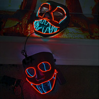Masque de fête haut de gamme avec 4 modes d'éclairage LED Glowing Halloween Light-Up Costume Cosplay Props Rechargeable PP Scary EL Wire