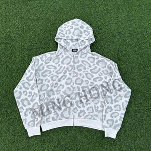 Sweat à capuche zippé à imprimé léopard personnalisé en coton éponge français Sweats à capuche courts pour hommes - Product Image 1