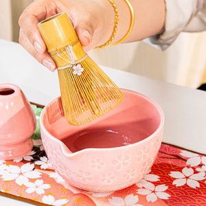 Luxury Modern Japandi Design Ceramic Matcha <b>Tea</b> With Sakura Bowl Spout Porcelain Whisk Coffee Utensils Pink <b>Box</b> Full Set - Product Image 3