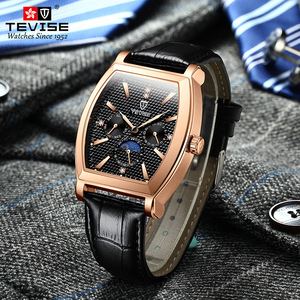 Montres pour hommes, cadran ajouré, forme tonneau, bracelet en cuir véritable, tourbillon automatique mécanique, modèle 8383D - Product Image 6