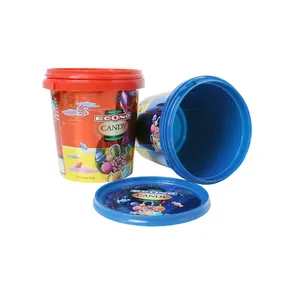 FREE CUSTOM 800ml Round Printed Egg Roll Plastic Bucket With Lid With Handle Custom Candy Plastic Food Packaging Bucket Food