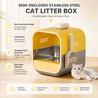 Toilette automatique pour chat en acier inoxydable et plastique, structure semi-fermée, facile à nettoyer, grande capacité, bac intérieur, protection contre le sable, anti-odeurs