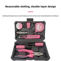 Ensemble d'outils ménagers roses de 13 pièces pour femmes, kit d'outils manuels DIY avec boîte-cadeau compacte pour la réparation à domicile ou au bureau