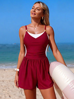 Nouvel ensemble 2 pièces sportif et modeste pour femme 2026, col en V, couleur unie, séchage rapide, extensible, soutien-gorge sans armatures, bikini, vente en gros