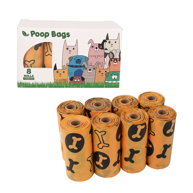 Venda quente personalizado saco de cocô de cachorro do animal de estimação saco de lixo biodegradável EPI pick up poop bags 8 rolos por a caixa
