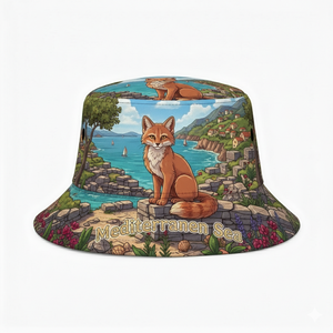 Wholesale Custom logo Printed Design Mediterranean Sea Tourist Souvenirs 2026 Bucket Hat
