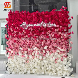 Mur de fleurs en tissu 5D 3D rose lisse, déroulable, pour décoration de mariage, panneau de fleurs artificielles, toile de fond murale florale - Product Image 4