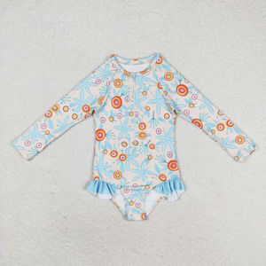 Trajes de baño de verano para niñas, mono con volantes y estampado de hortensias, manga corta/larga, ropa de baño para niños, ropa de playa - Product Image 5