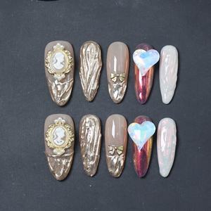 Faux ongles à presser faits main, couvrance totale, motif étoile et papillon, en acrylique de luxe, prix d'usine en gros - Product Image 4