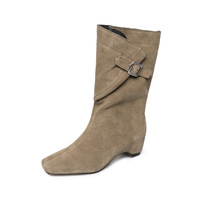 Stivali da Equitazione da Donna in Vera Pelle, Altezza Metà Polpaccio, Punta Quadrata, Slip-On, per l'Inverno