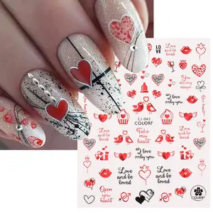 D23 SAFENG Валентина красные наклейки для дизайна ногтей 3D Самоклеящиеся любовные сердечки розы наклейки для дизайна ногтей для украшения ногтей