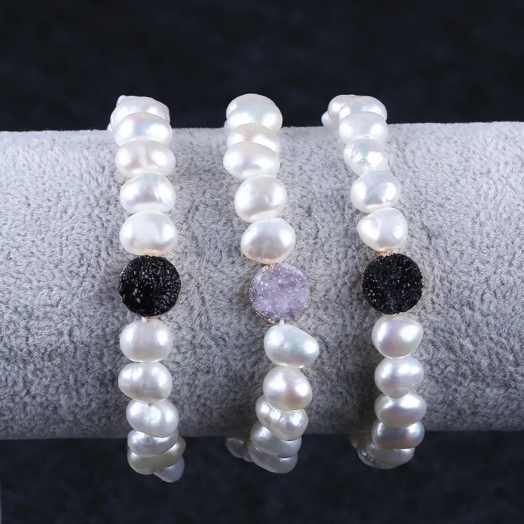 Bijoux d'eau douce, vente en gros, perles baroques et Bracelet druse 10mm, vente en gros